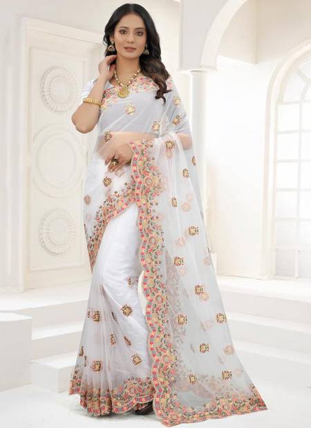 White Colour EMERGING Fancy Stylish Designer Party Wear Saree Collection 1272